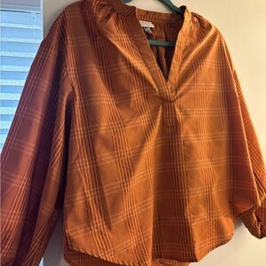 a new day Women's Orange Plaid Blouse